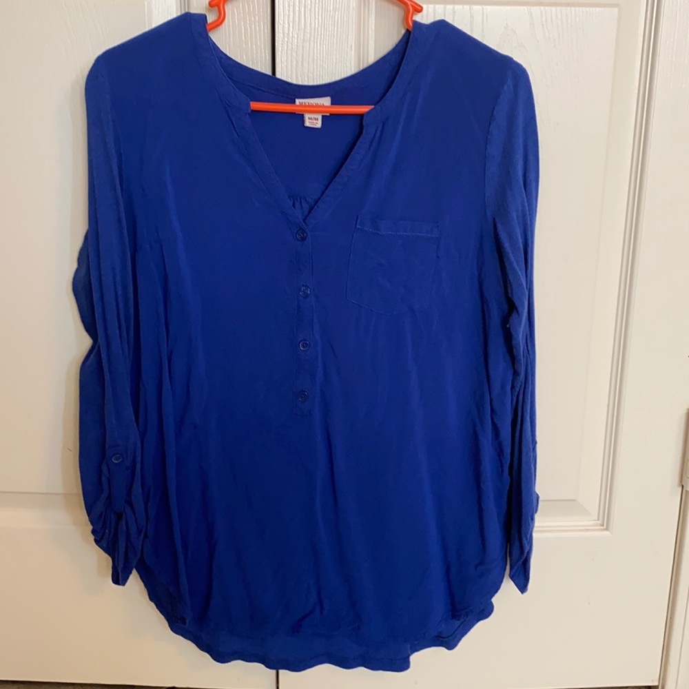 Merona 3/4 sleeve, blue v-neck, size M top